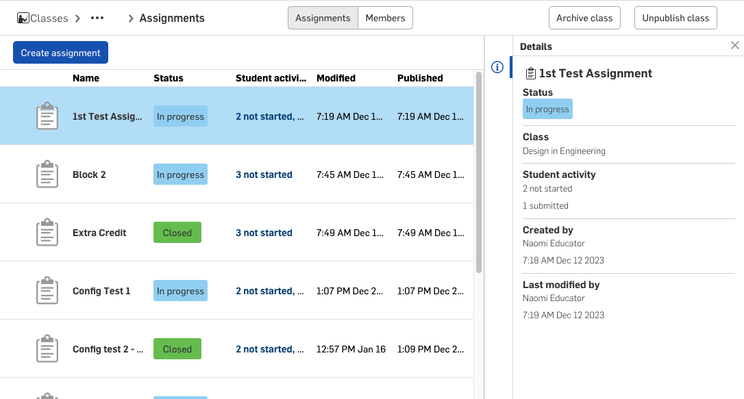 create assignments