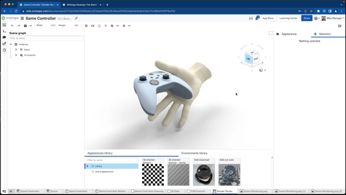 A screenshot of Onshape's Render Studio 