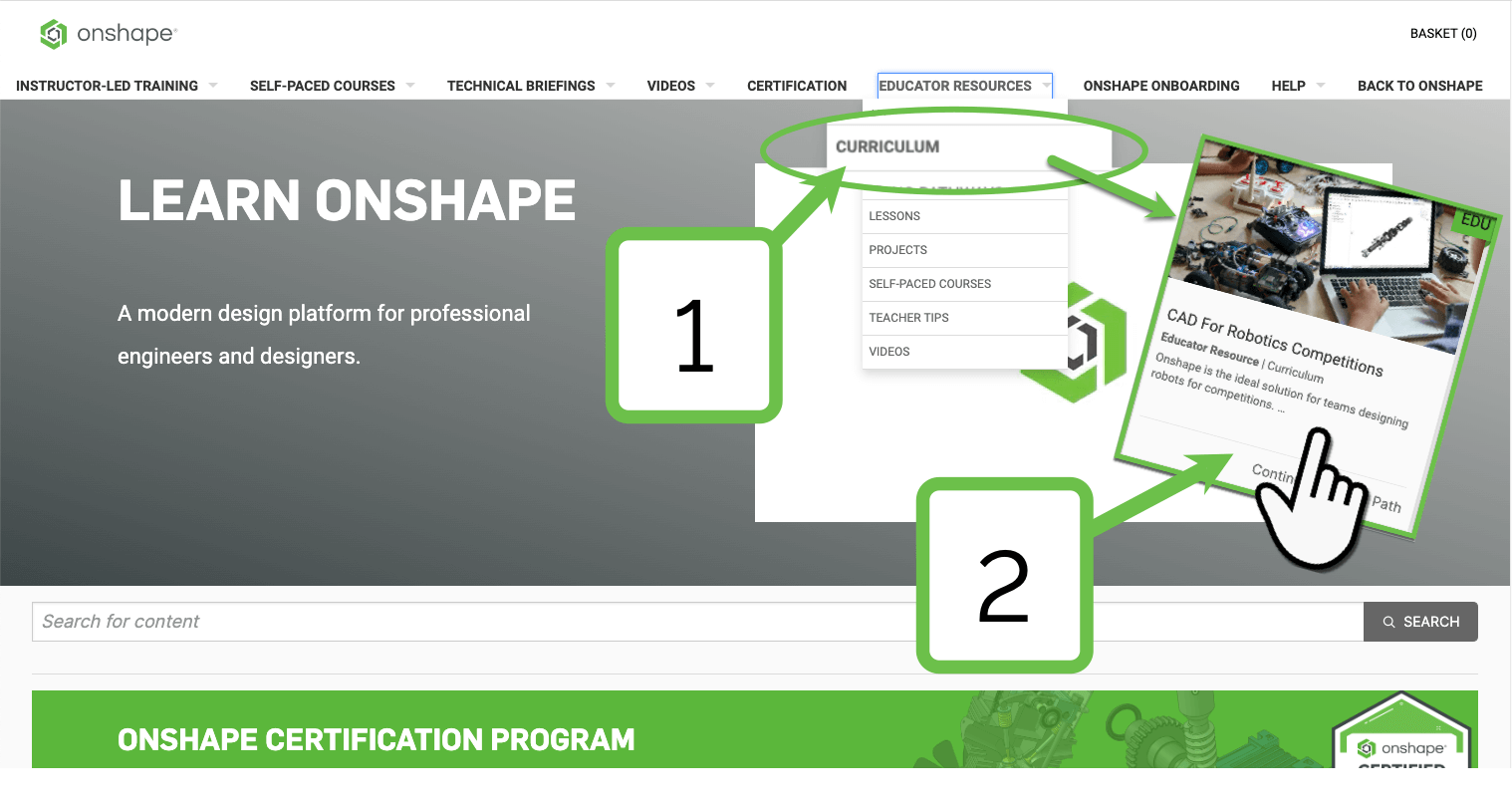 screenshot of onshape learning center