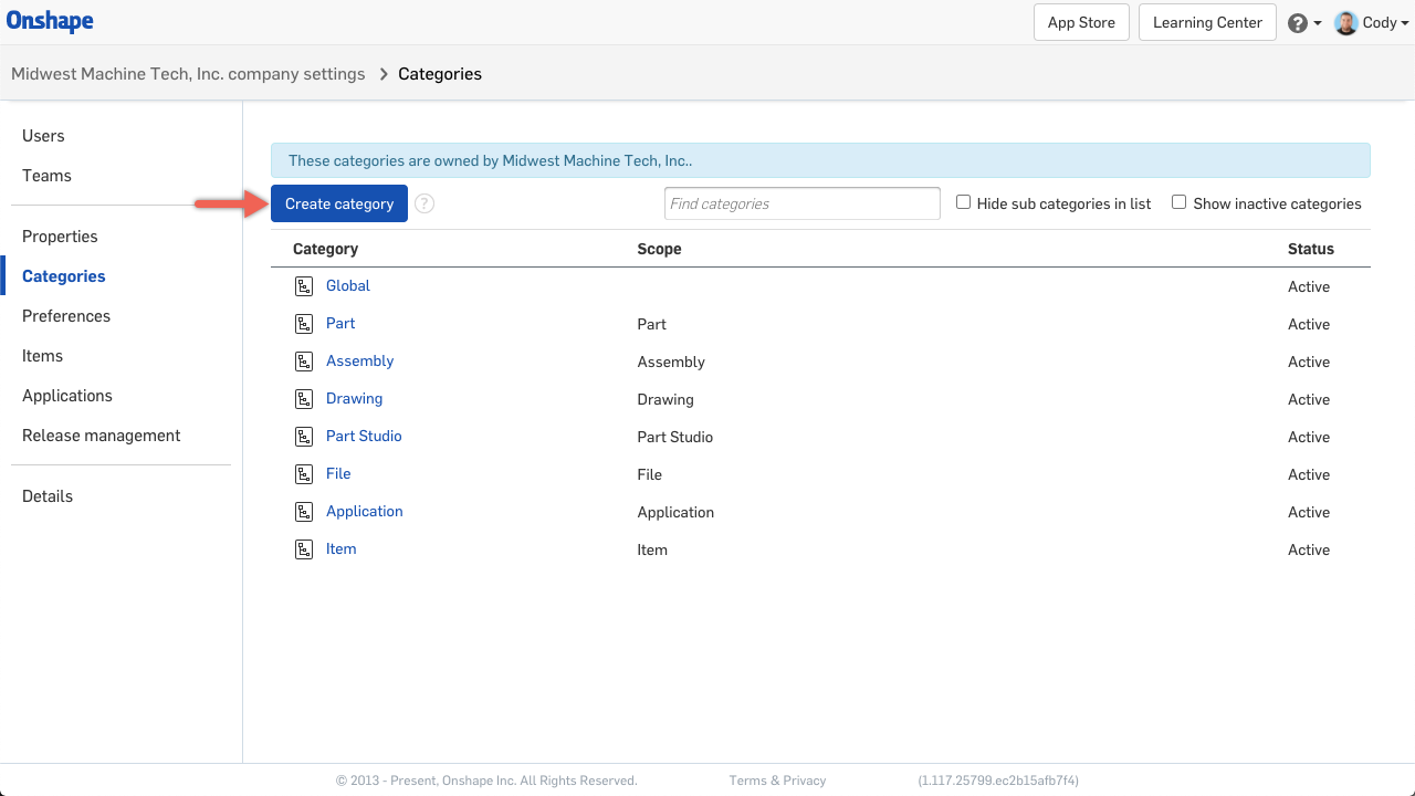 Create Category Onshape