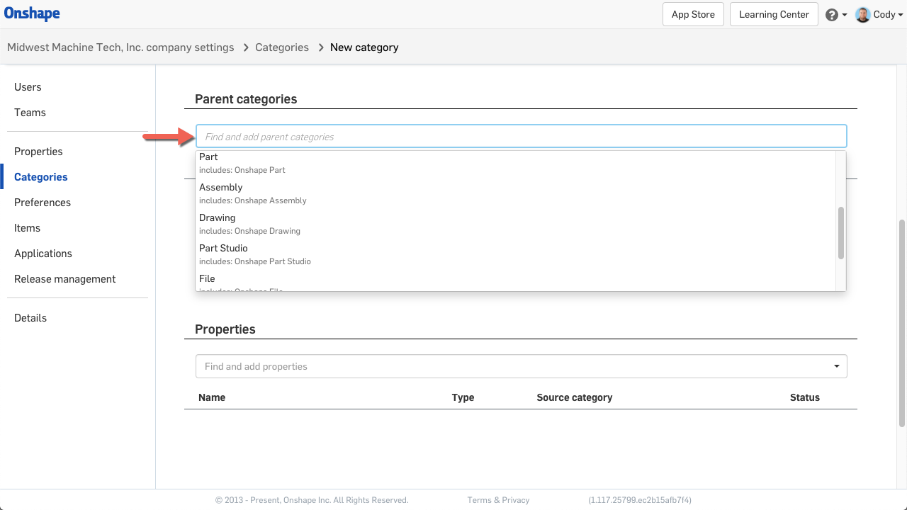 Parent Category Onshape