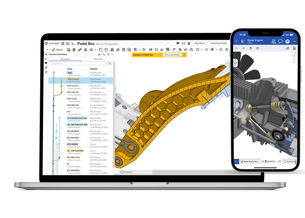 Onshape on a Macbook and a mobile device