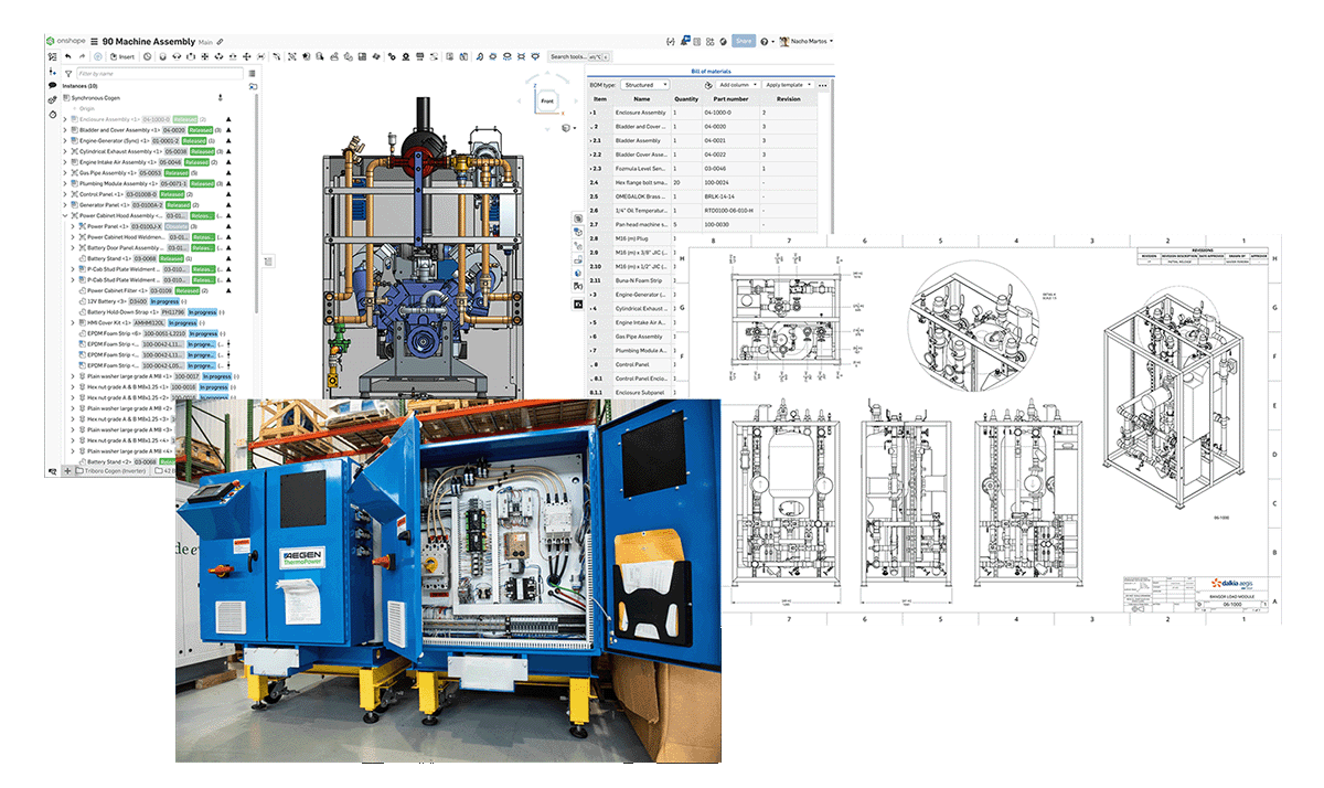 Collage of the state of products, from CAD model to real life.