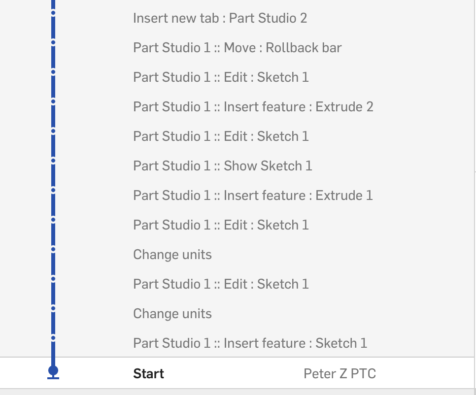 History of design changes in Onshape