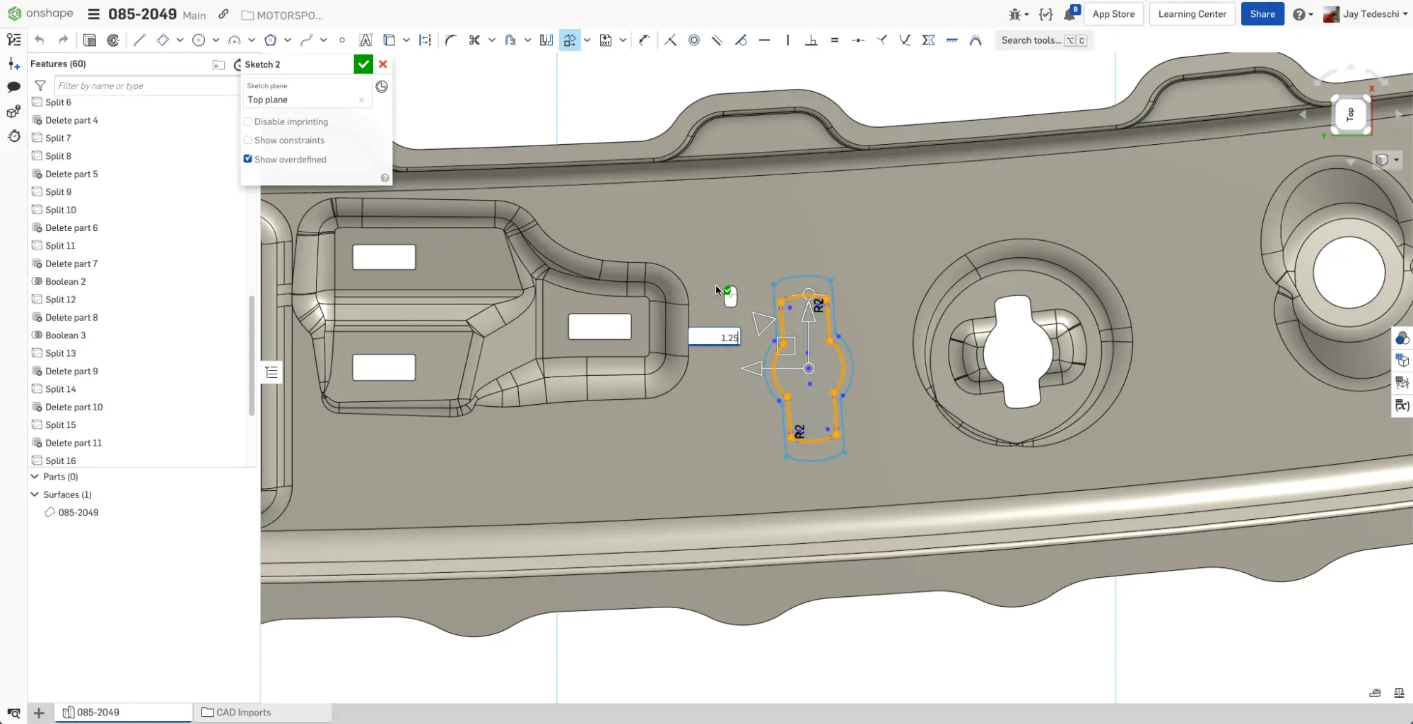 Sketching improvements in Onshape