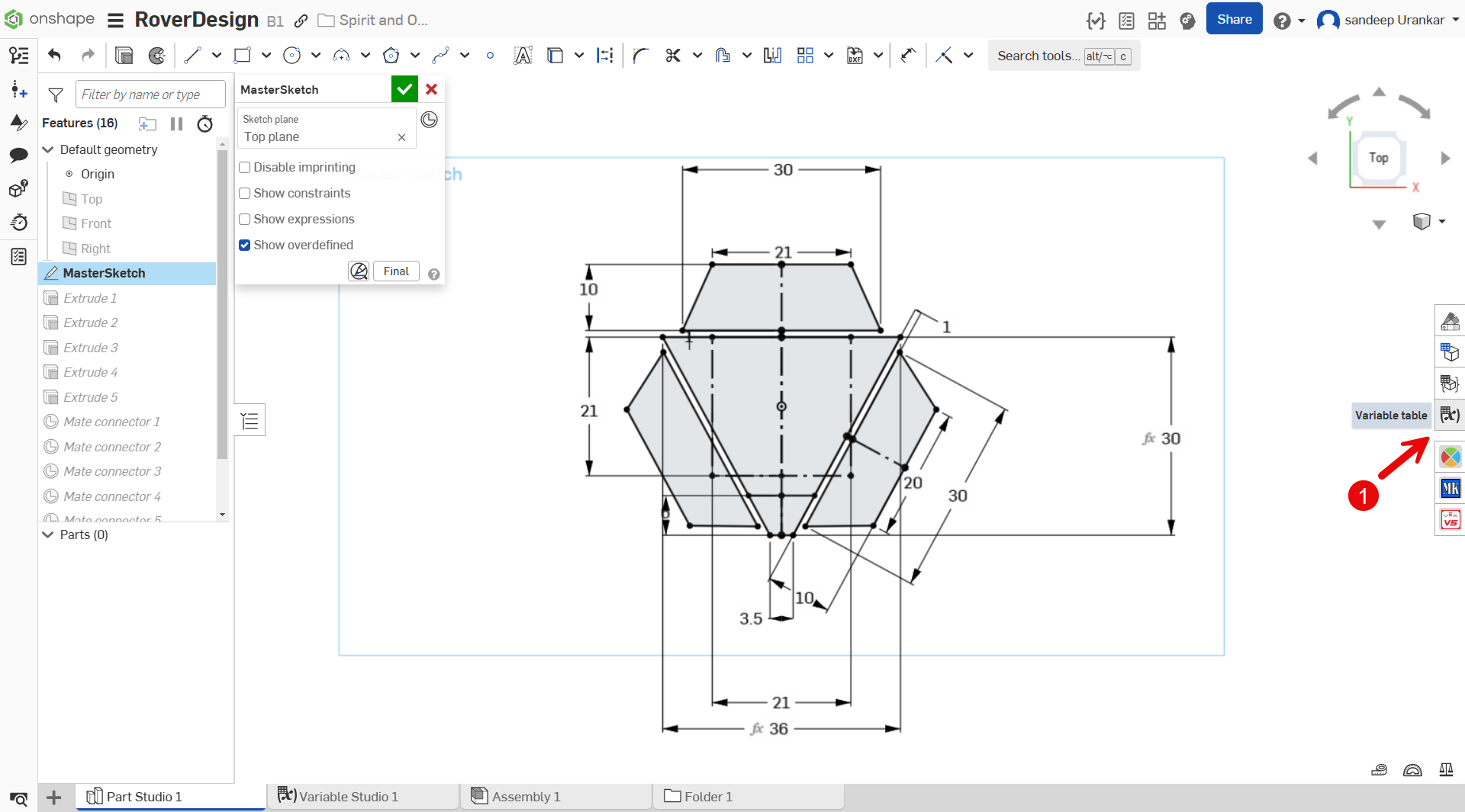 Variable table icon in Onshape