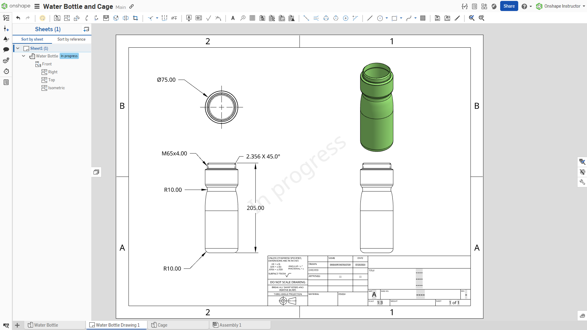 Drawing of Water Bottle of Cage