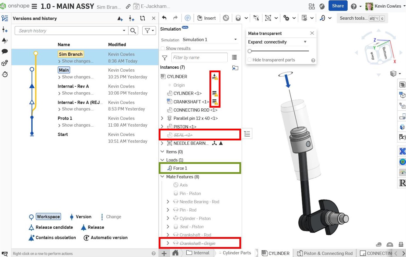 Instances in the main assembly