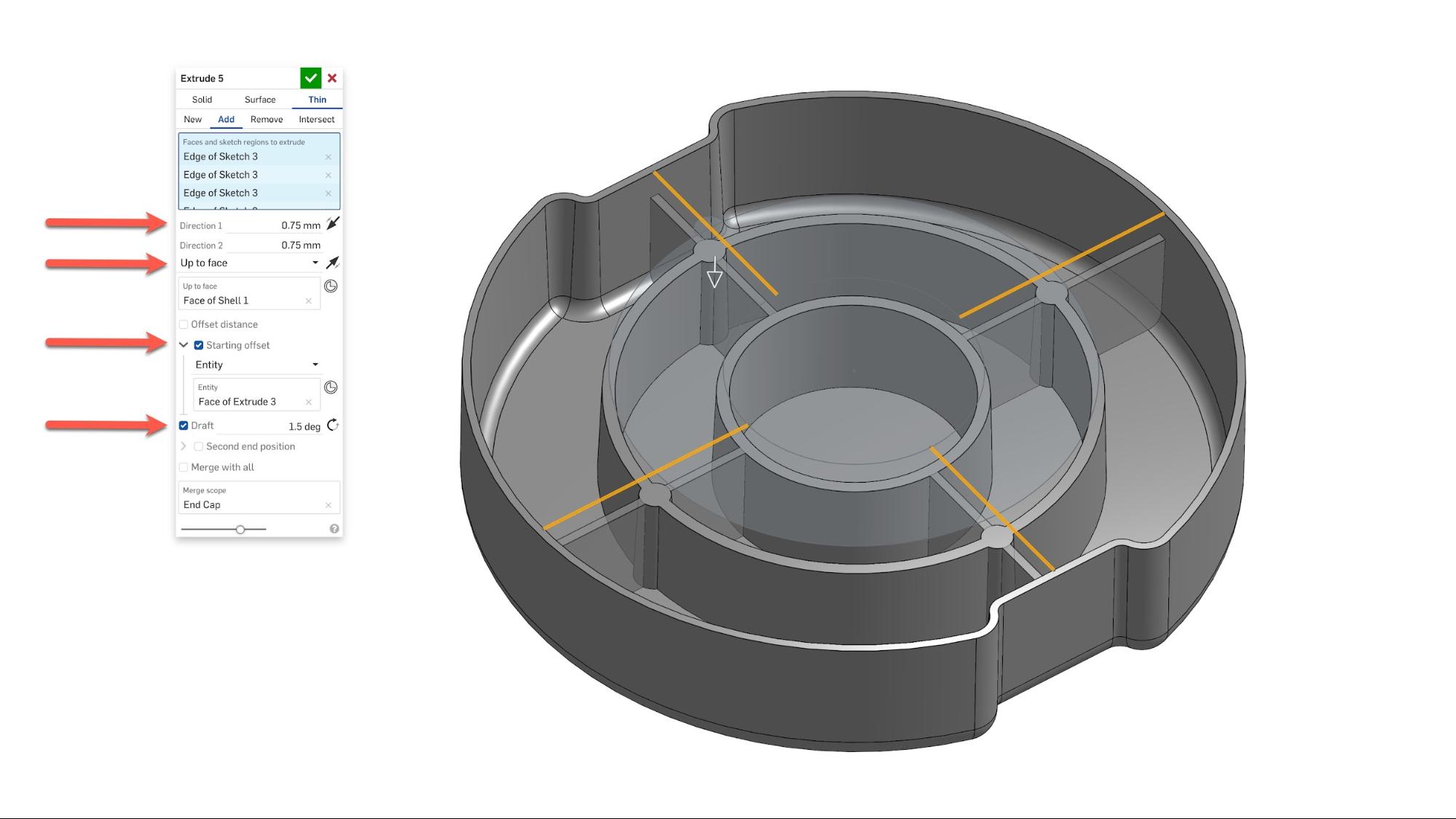 Rib design in Onshape