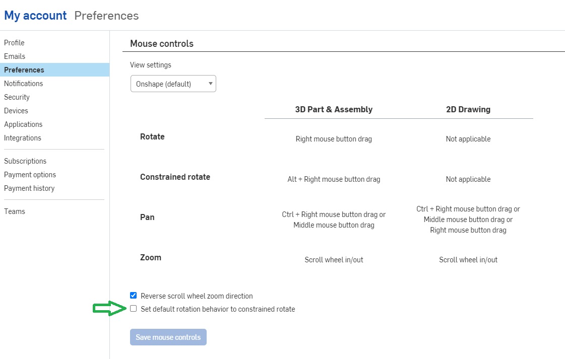 Setting User Preferences for Default Rotation