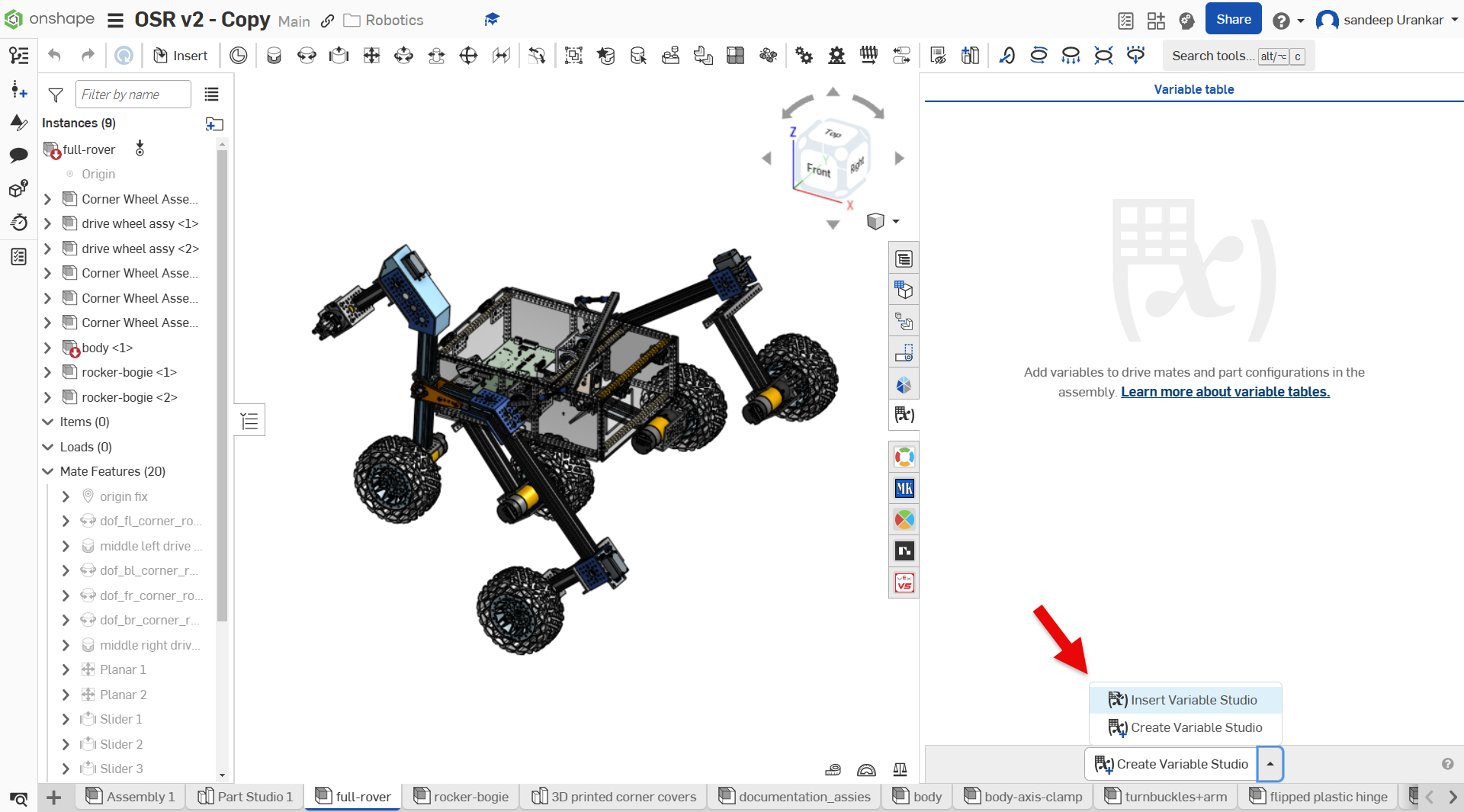 inserting variable studio into a document