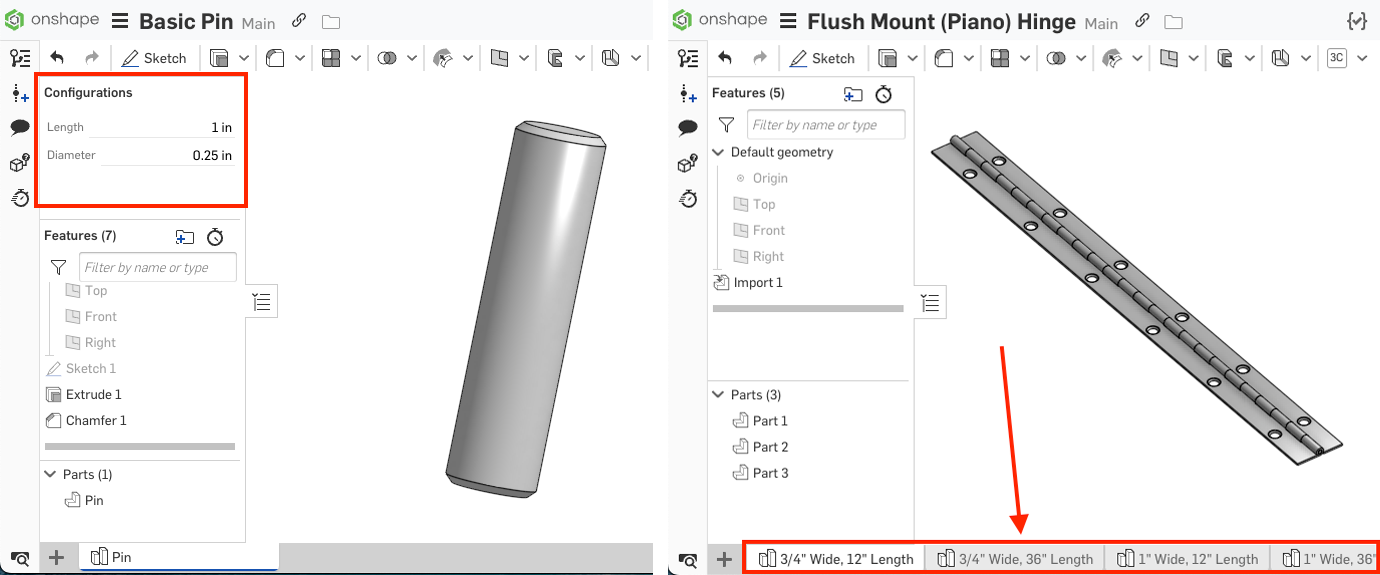 Options for different sized components