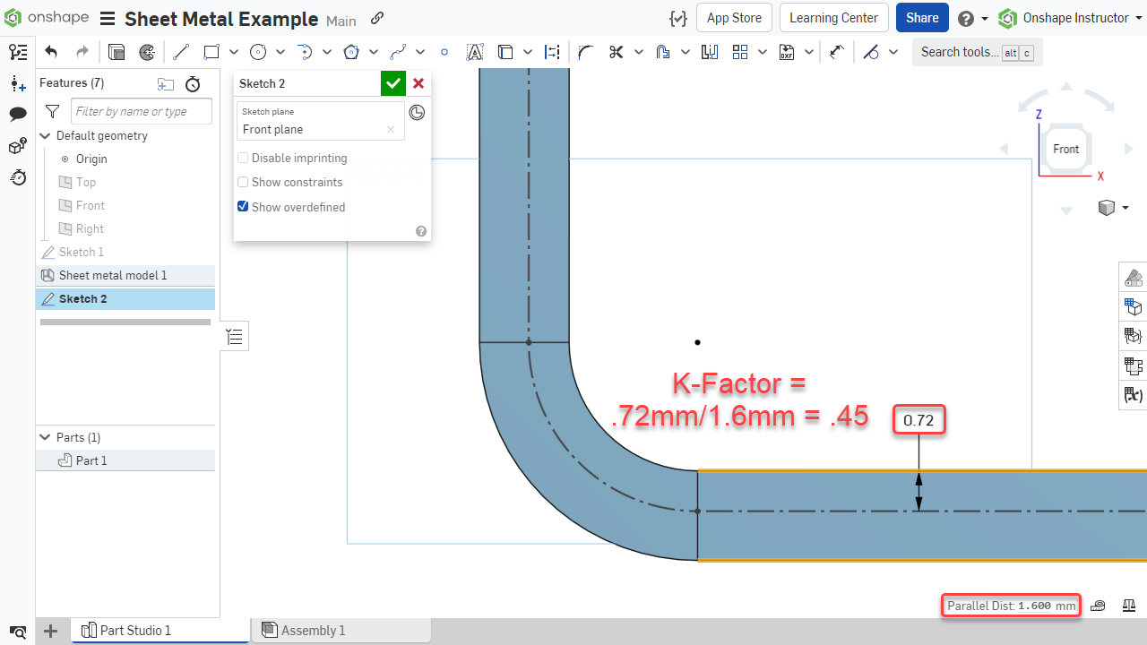 An example of the K-factor in an Onshape sheet metal model