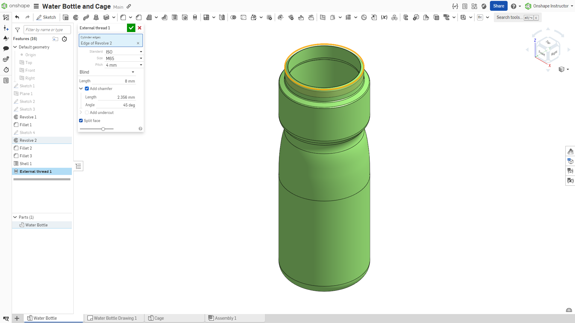 Add Chamfer to Water Bottle and Cage