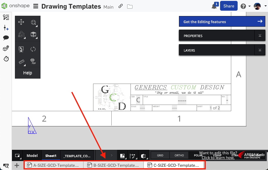 Tabs with Drawing templates