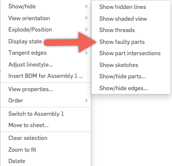 show faulty parts