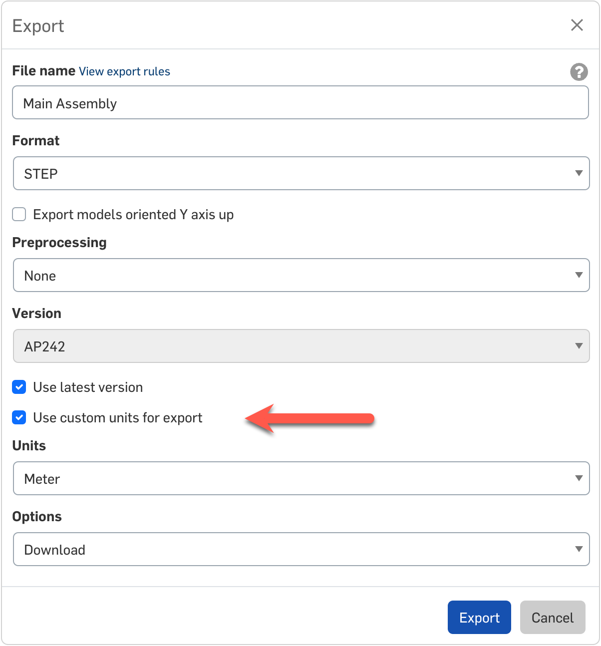 Export Selected Parts and Step Export Units