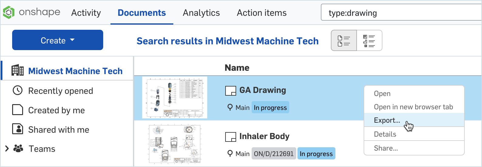 Export from Search