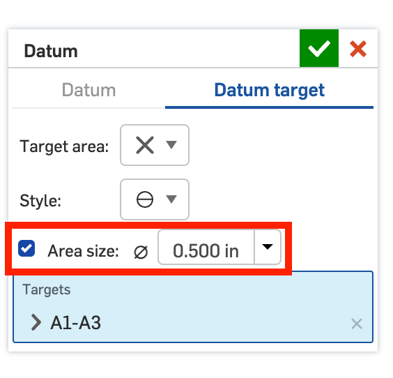 Area Size Control for Point Style Datum Targets