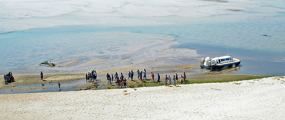 Hovercraft traveling through shallow waters reaching the unreachable communities in Africa