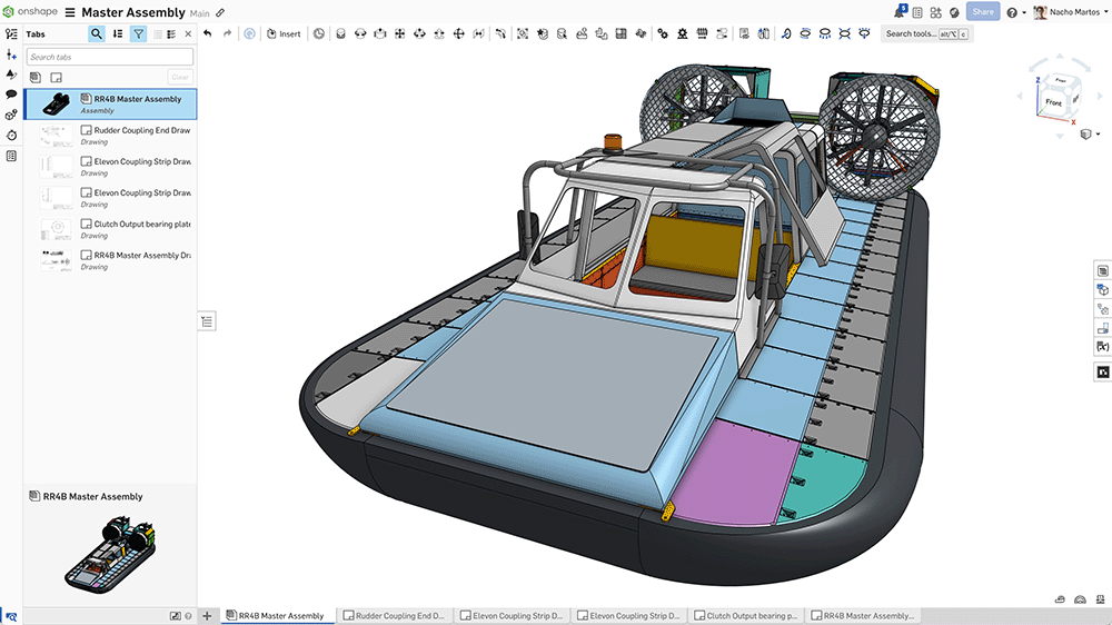 Top level assembly of the RR4B design, natively built in Onshape