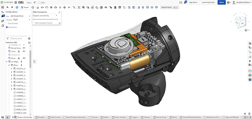 Open Bionics CAD model in Onshape