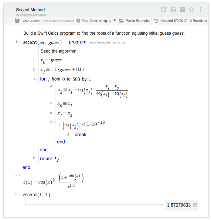 swift calcs example