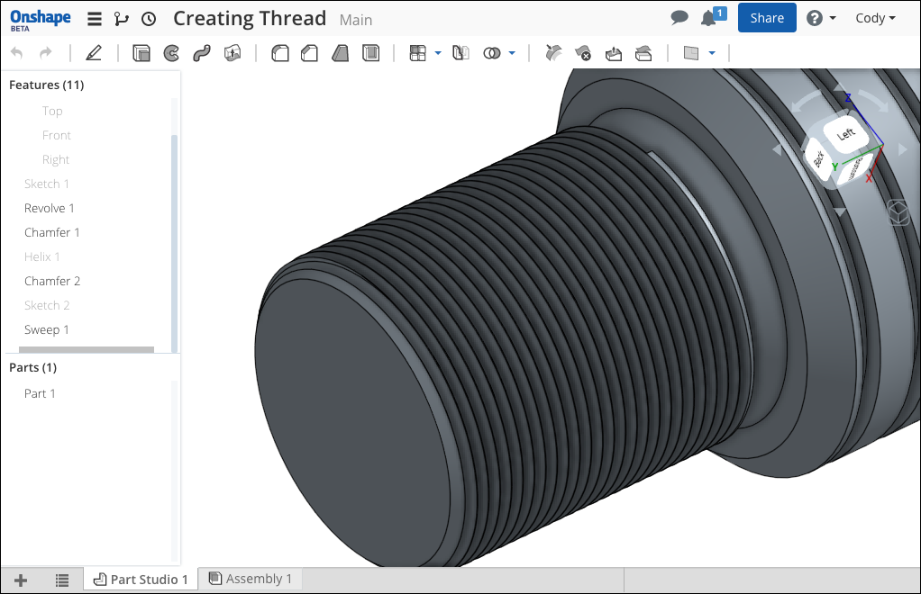 Threads created. Технология thread. 3д модели в оншейп. Chamfer инструмент Onshape. Thread Rod Chamfer.