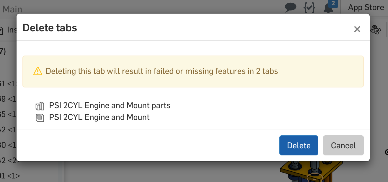 Tab deletion warning dialog