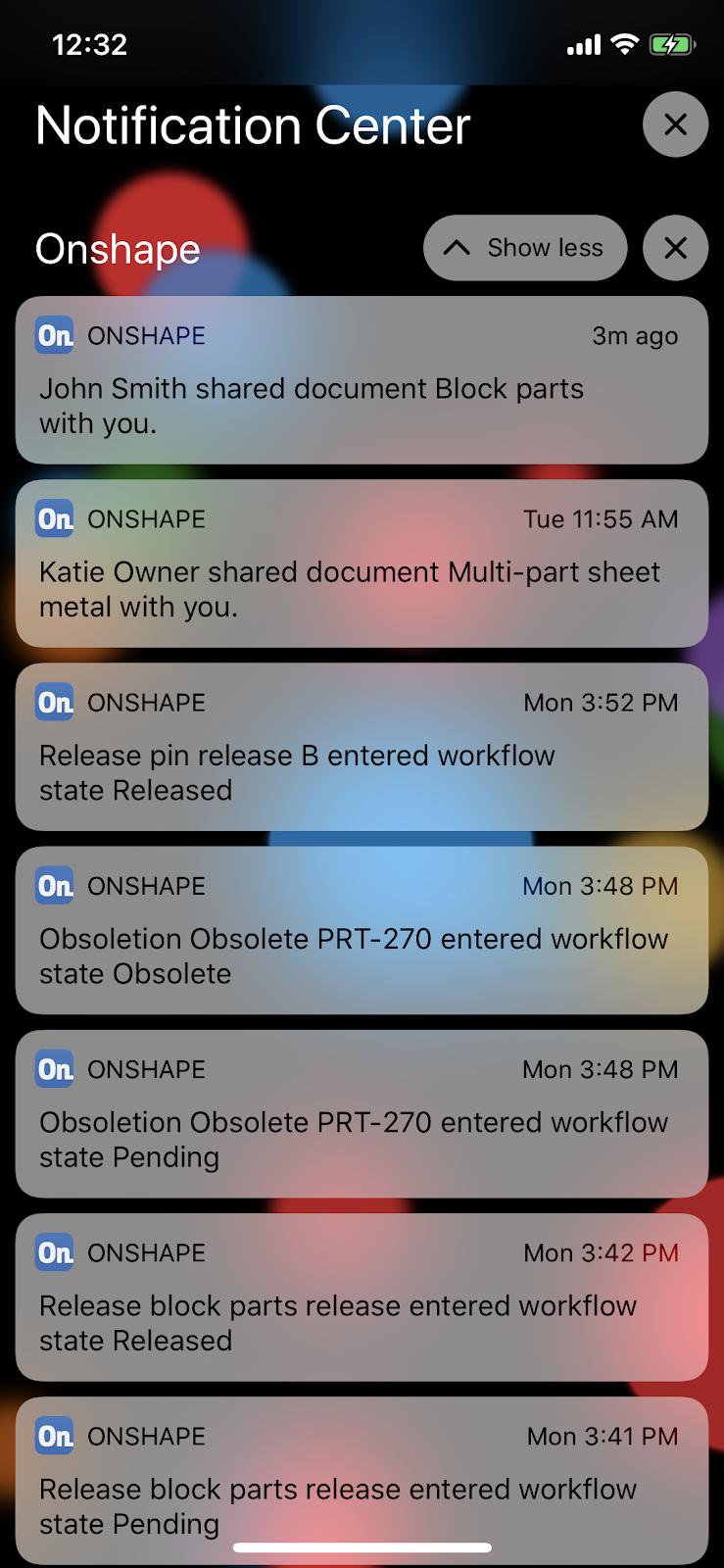 Screenshot of how to set up iOS Onshape Notifications